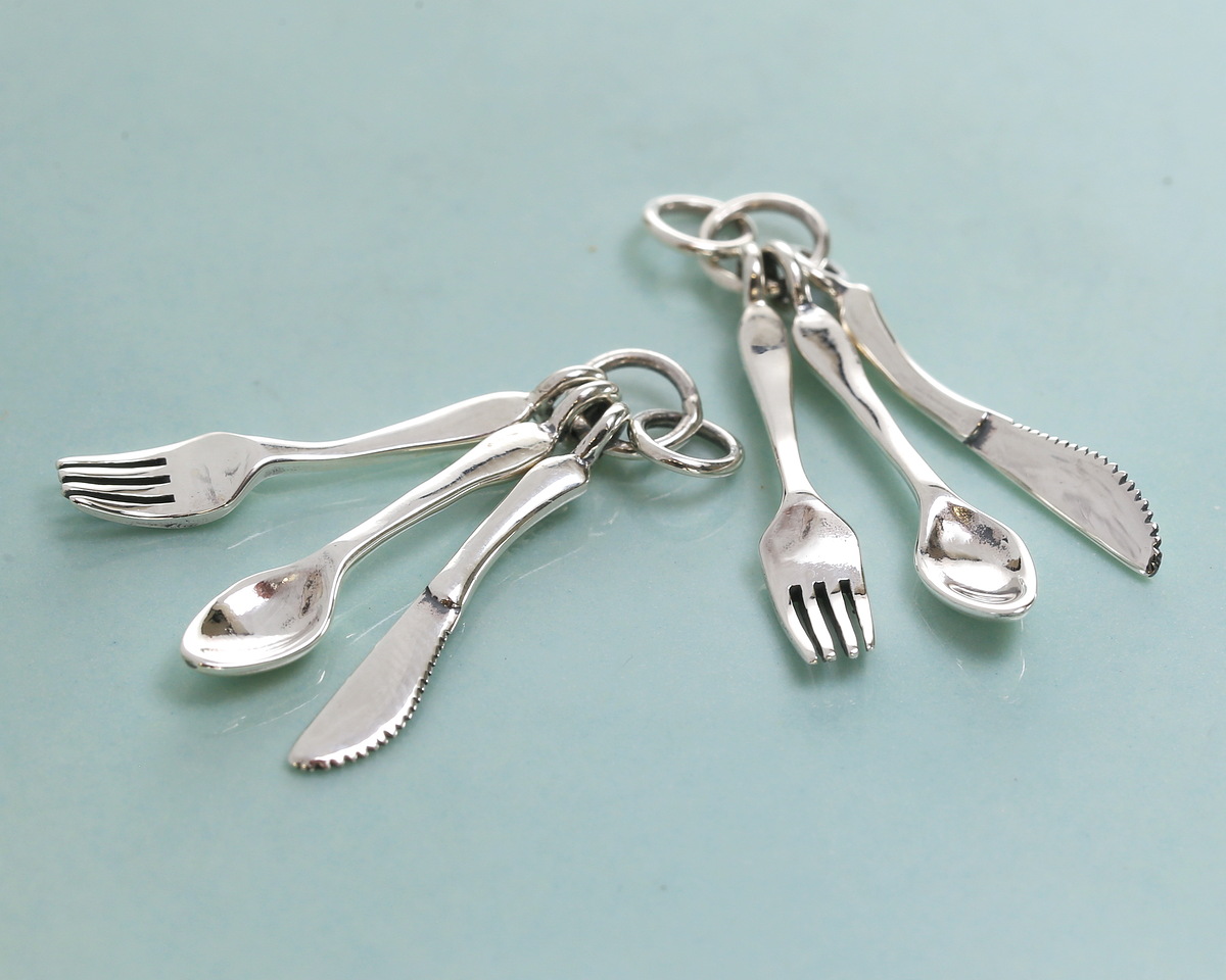 Nina Designs Sterling Silver Fork, Spoon & Knife Charm 8x30mm