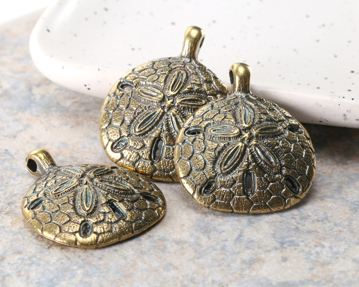Mykonos Antique Brass (plated) Large Sand Dollar Focal 31x36mm