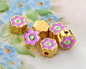 24K Gold (plated) Lilac/Green Enamel Daisy Bead 8mm