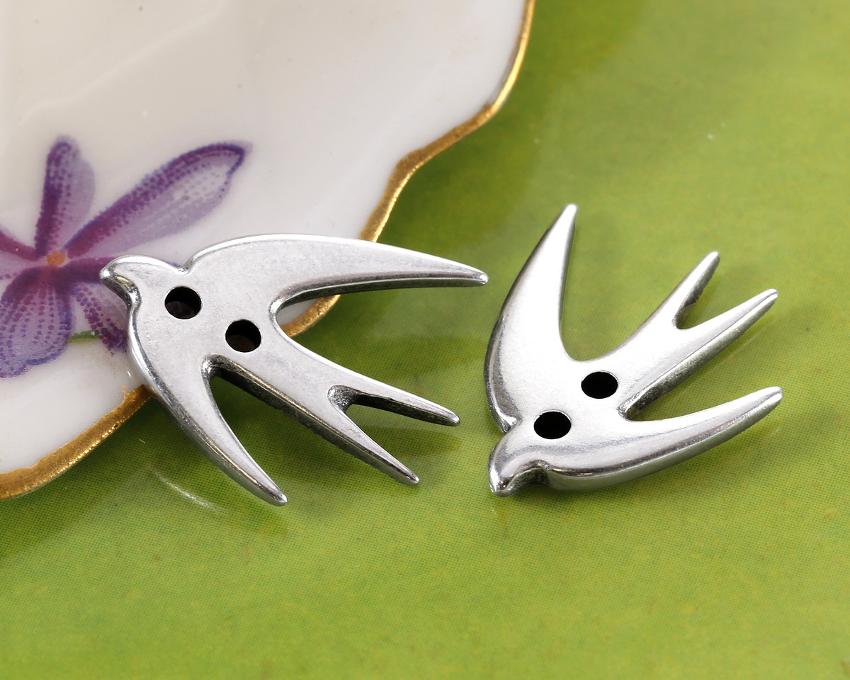 Antique Silver (plated) Swallow Button 13.5x11mm