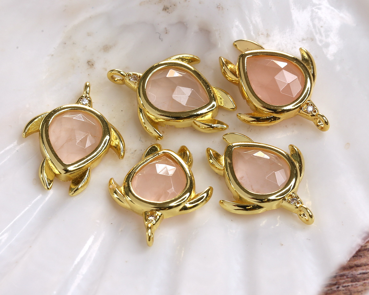 Rose Quartz w/ Gold Finish Sea Turtle Focal 15x19mm