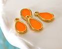 24K Gold (Plated) Transparent Orange Resin Drop Focal 8x15mm