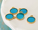 24K Gold (Plated) Transparent Turquoise Resin Round Focal 12x14mm