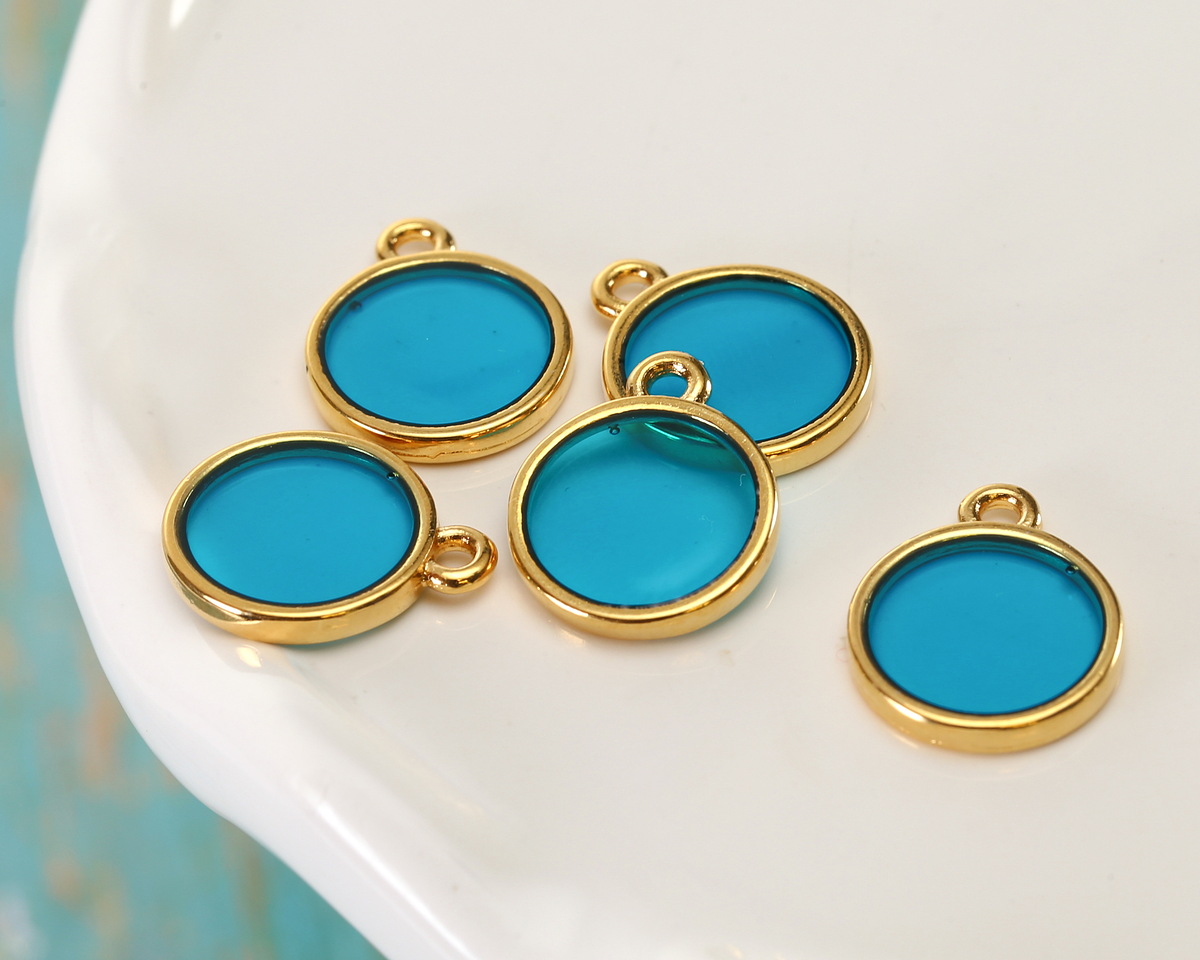 24K Gold (Plated) Transparent Turquoise Resin Round Focal 12x14mm