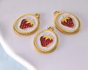 24K Gold (Plated) Framed White w/ Red Enamel Strawberry Oval Focal 14x19mm