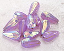 Czech Glass Lavender Opal AB w/ Gold Faceted Melon Teardrop 23x11mm