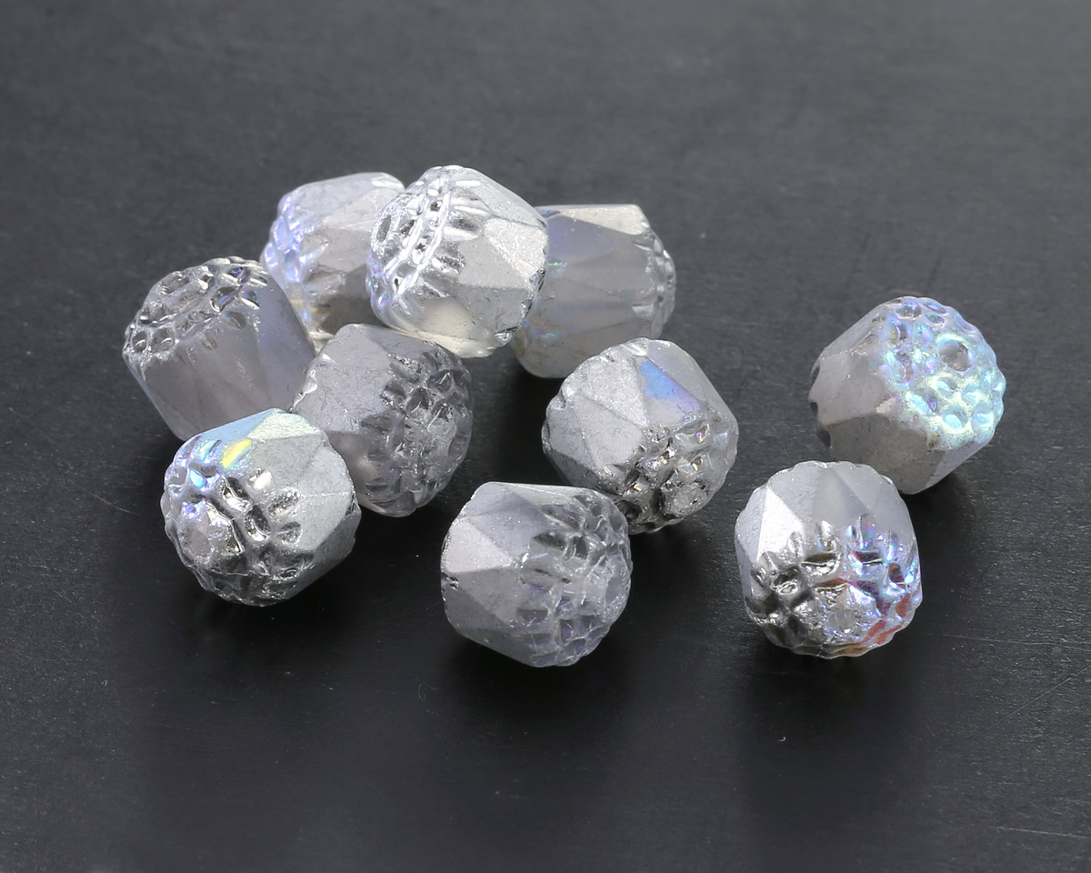 Czech Glass Matte Crystal AB w/ Silver Lantern 8mm