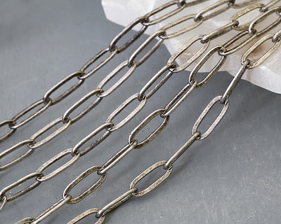 Antique Silver (plated) Flat Paperclip Chain, 50m Spool