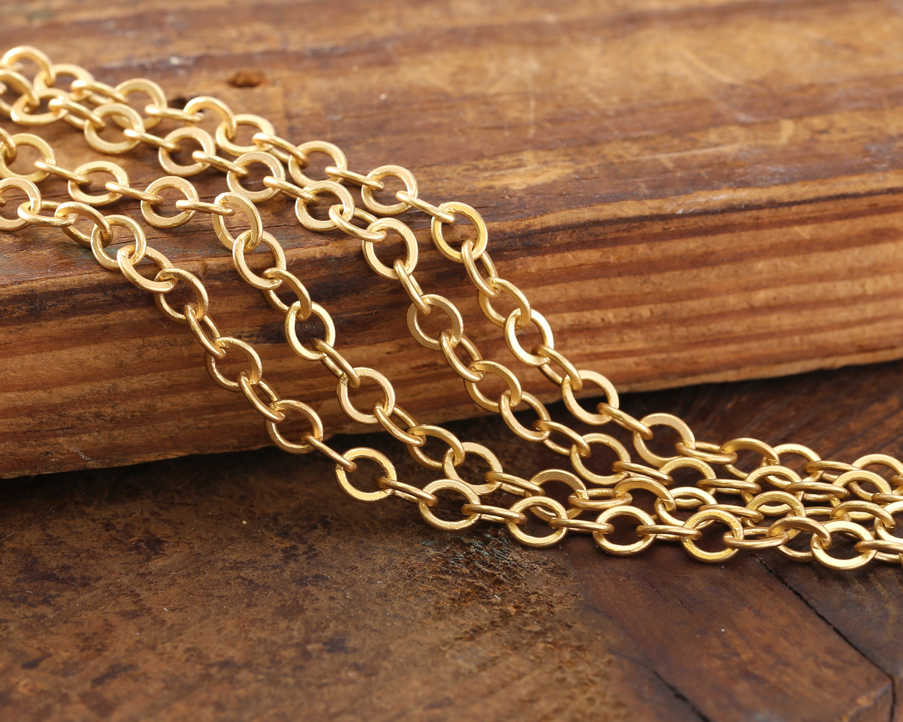 Satin Hamilton Gold (plated) Flat Oval Cable Chain, 5' Package