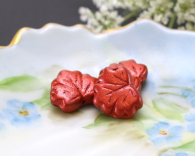 Czech Glass Metallic Red Maple Leaf 11x13mm