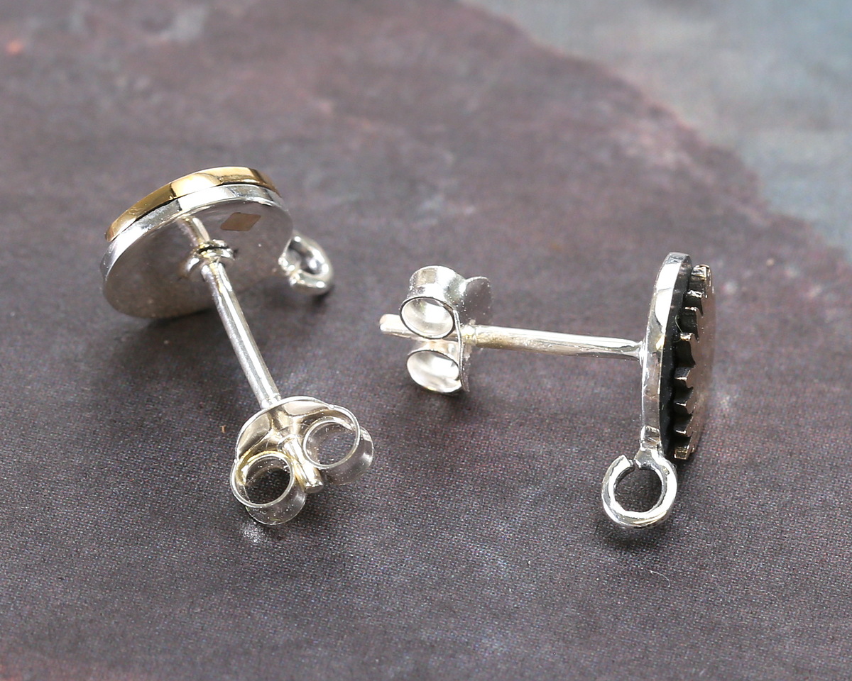 Nina Designs Sterling Silver Black Finish w/ Bronze Sun & Moon Post Earrings w/ Loop 8x11mm