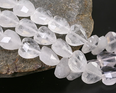 Rock Crystal Quartz Microfaceted Heart 13-14mm