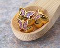 24K Gold (plated) Pink Glitter Enamel Butterfly Bead 7x9mm