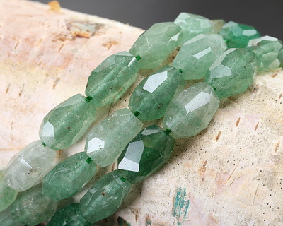 Green Strawberry Quartz Microfaceted Long Nugget 9x14mm