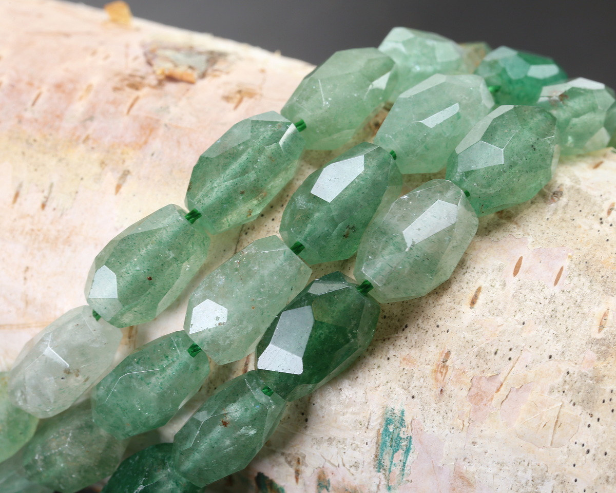 Green Strawberry Quartz Microfaceted Long Nugget 9x14mm