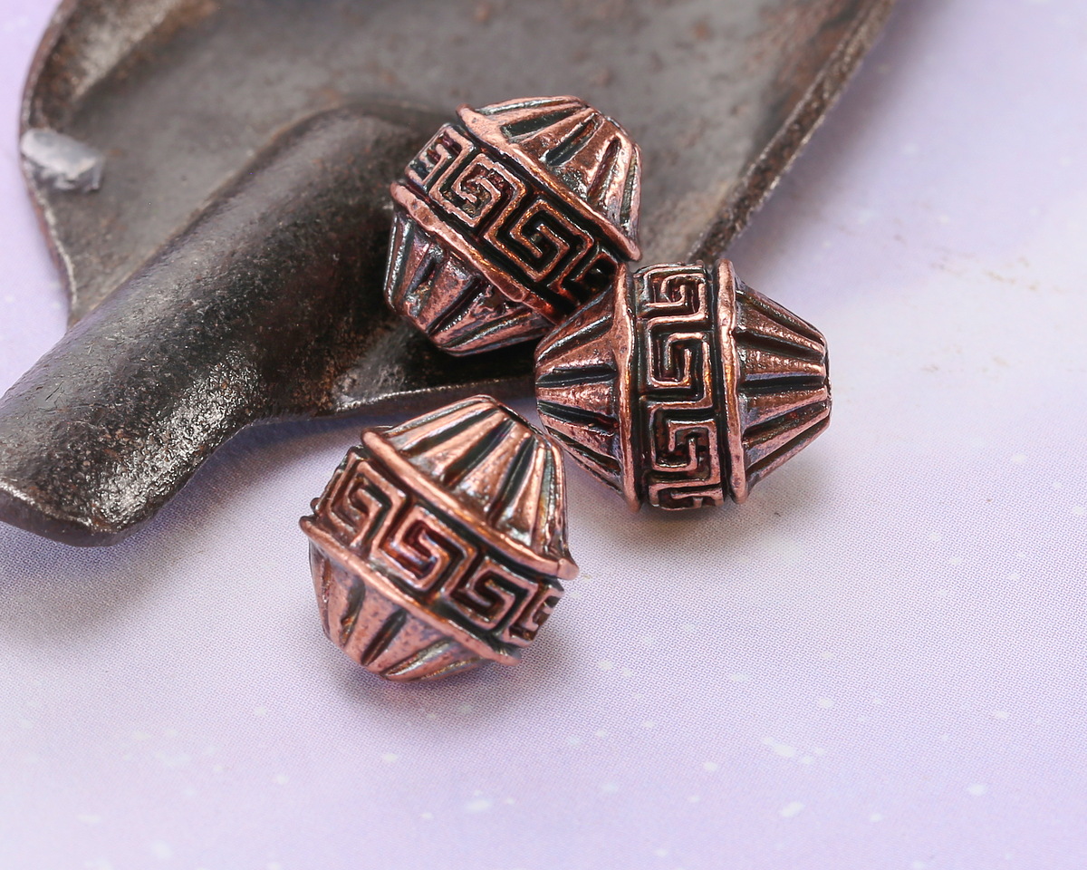Mykonos Antique Copper (plated) Meander Bicone 14x12mm