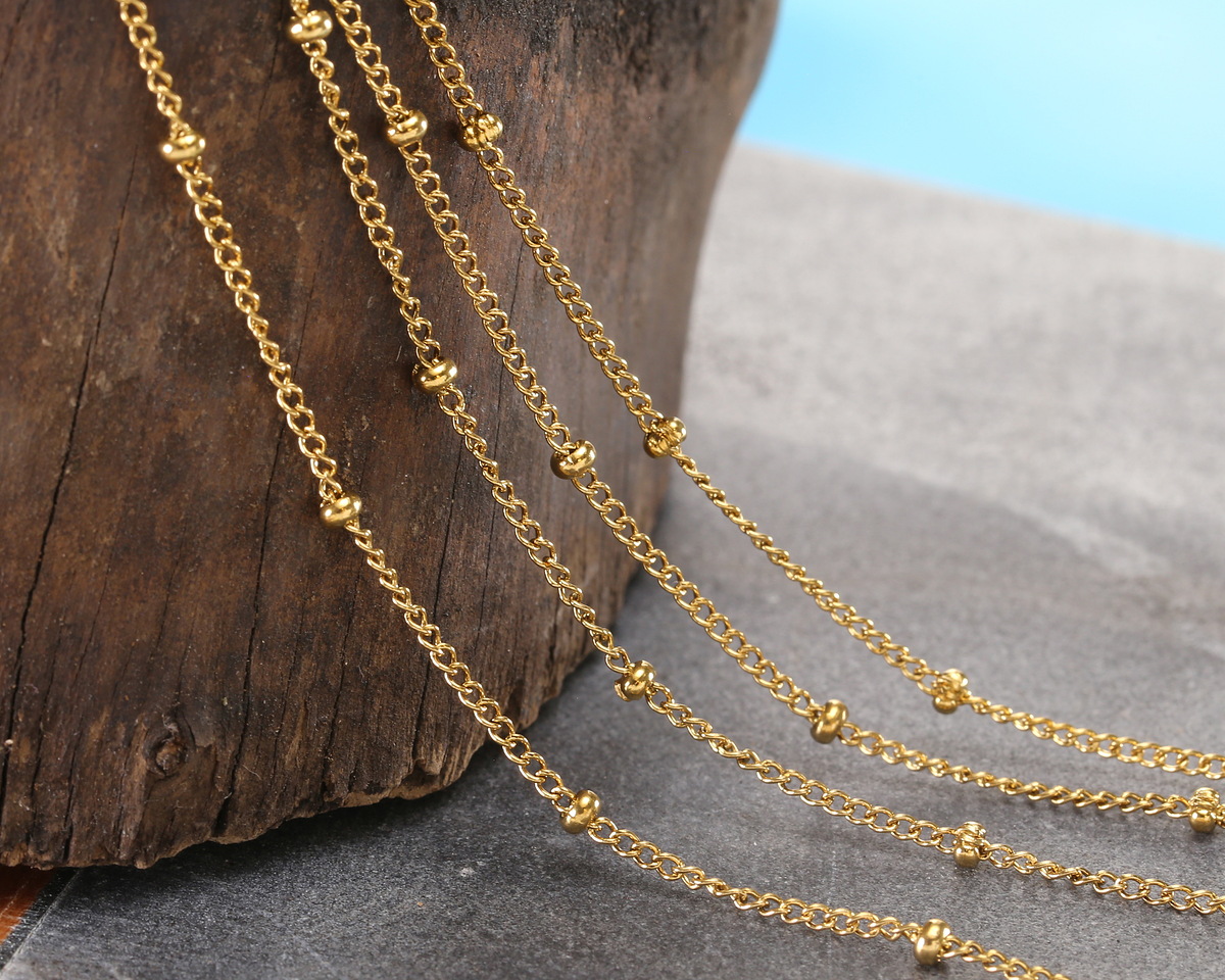 Waterproof 18K Gold PVD Plated Stainless Steel Satellite Chain, 5' Package
