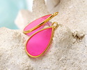 24K Gold (Plated) Transparent Paradise Pink Resin Drop Focal 13x23mm