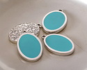 Antique Silver (plated) Aqua Enamel Oval Focal 16x25mm