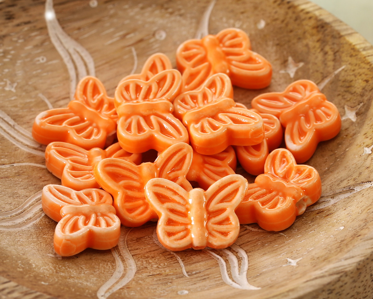 Orange Porcelain Butterfly 12x18mm