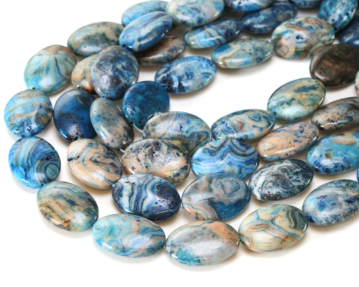 Larimar Blue Crazy Lace Flat Oval 25x18mm