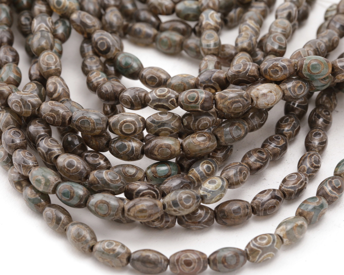 Tibetan (Dzi) Agate Gray-Green Rice 12x8mm