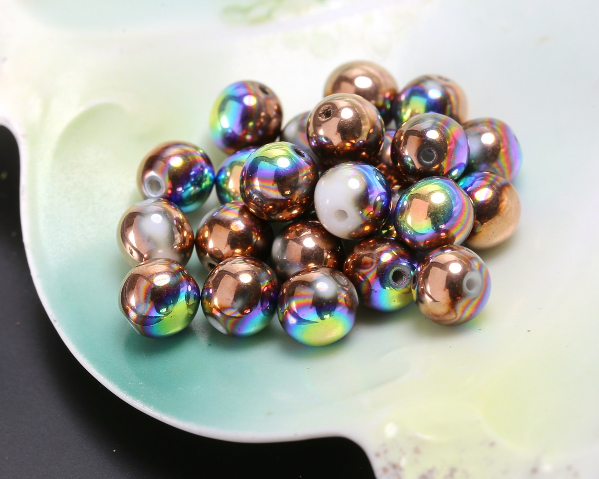 Czech Glass Bronzed White AB Round Druk 6mm