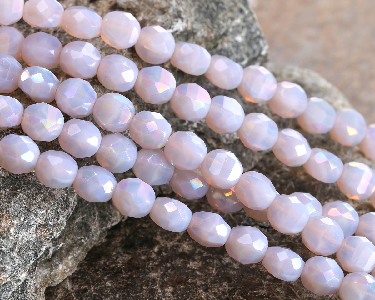 Czech Glass Opal AB Fire Polished Step Cut 8mm