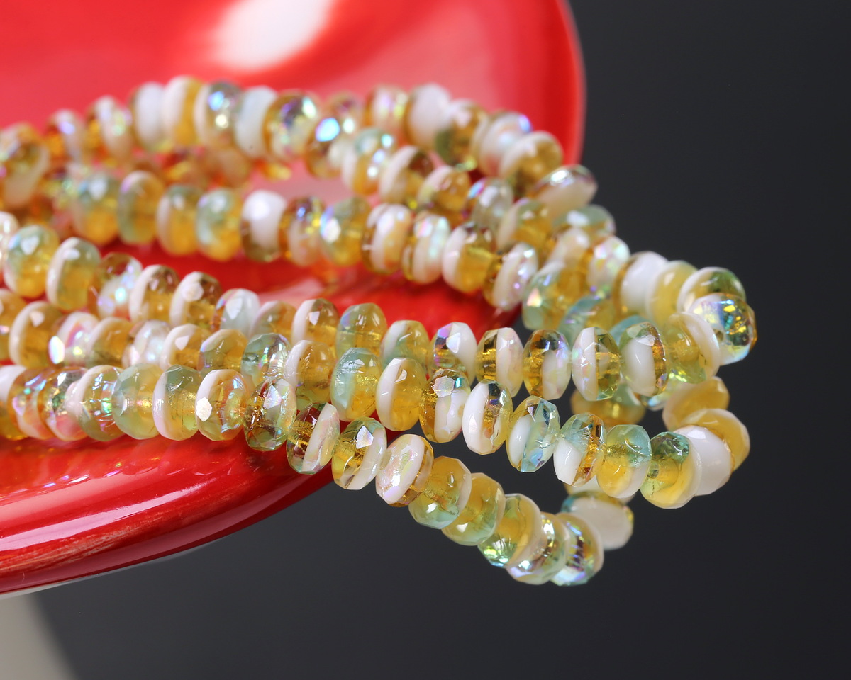 Czech Glass Sunny Coast AB Fire Polished Rondelle 2x3mm