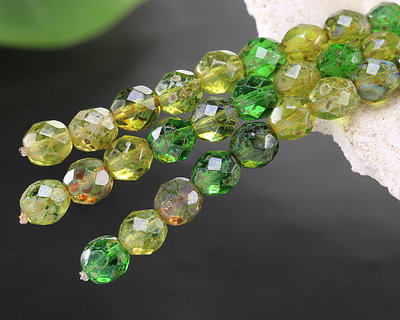 Czech Glass Greens Picasso Mix Fire Polished Round 8mm