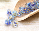 Czech Glass Blues Mix w/ Gold Melon Round 10mm