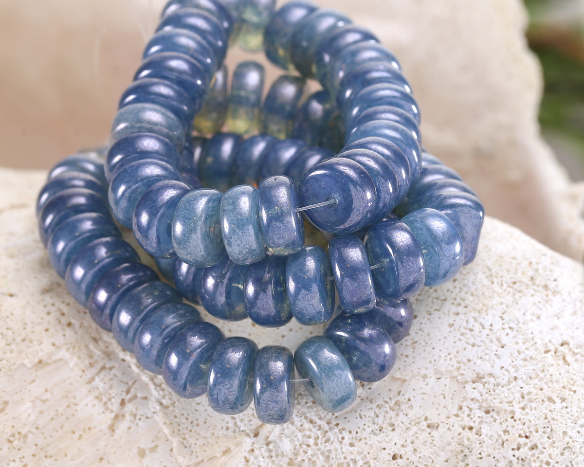 Czech Glass Slate Blue w/ Stone Wash Heishi 4x8mm