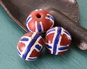 African Powder Glass Red w/ Blue & White Banding King Bead 11-13mm