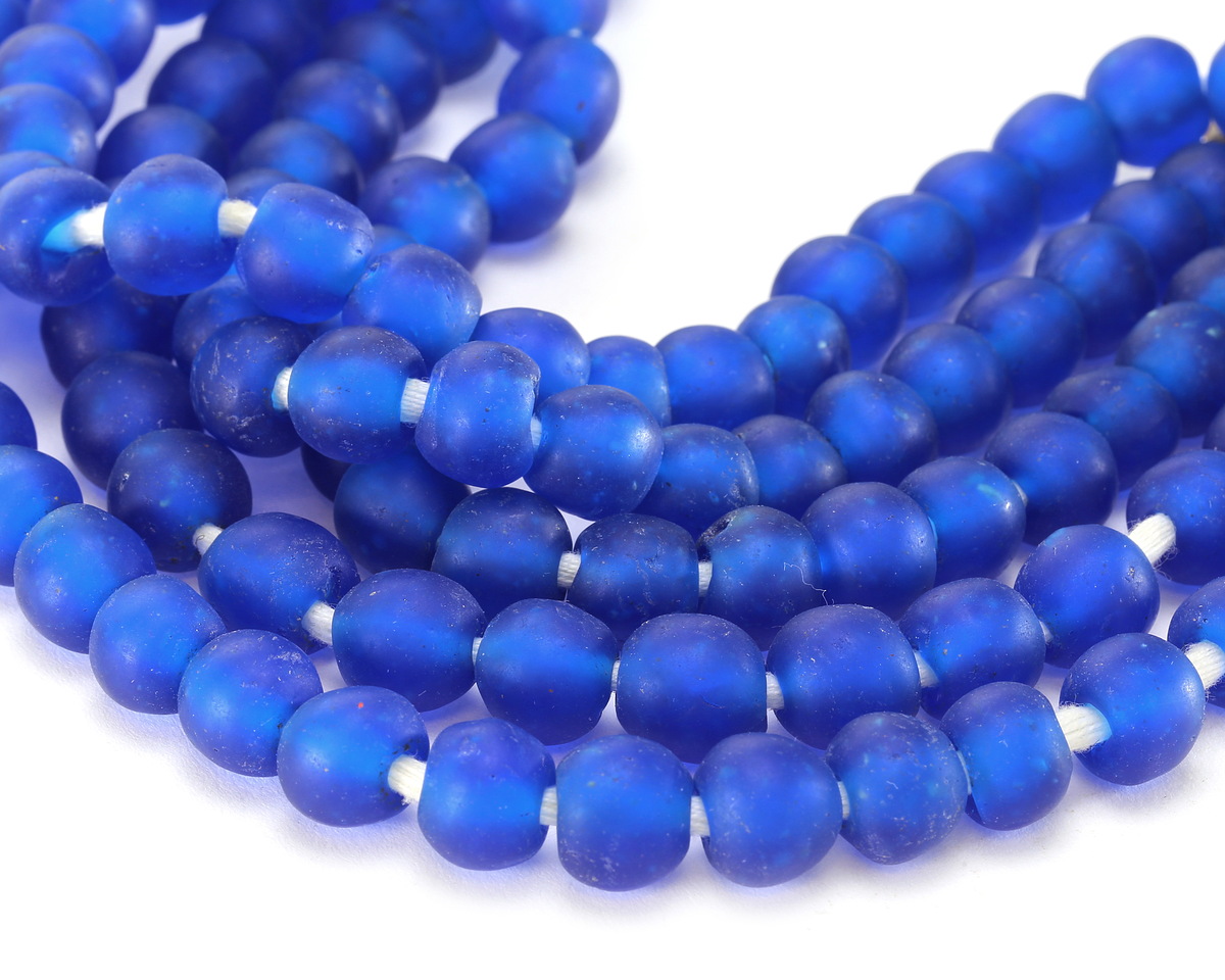 African Recycled Glass Pacific Blue Tumbled Round 9-11mm