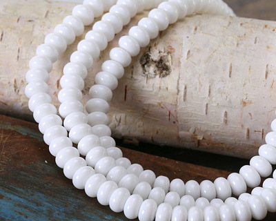 White Glass Rondelle 5x8mm