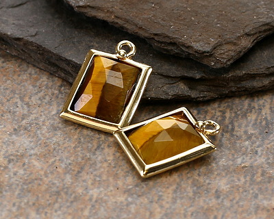 Tiger Eye w/ Gold Finish Faceted Rectangle Focal 10x15mm