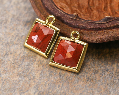 Red Jasper w/ Gold Finish Faceted Square Focal 10x13mm