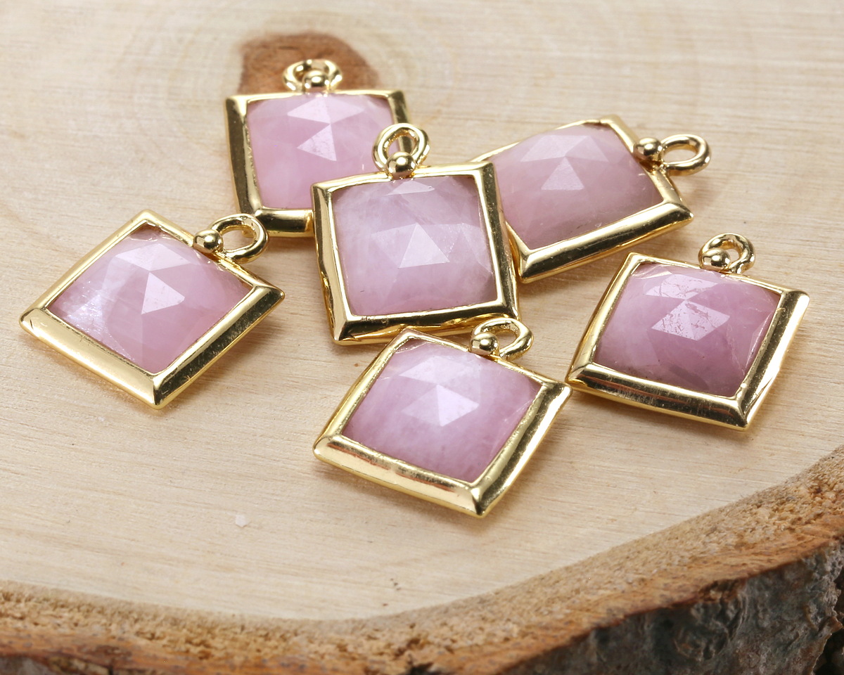 Kunzite w/ Gold Finish Faceted Square Focal 10x13mm