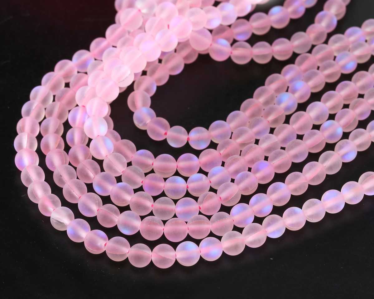 Pink Fused Glass AB (matte) Round 6mm
