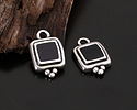 Antique Silver (plated) Jet Enamel Beaded Square Focal 10x16mm