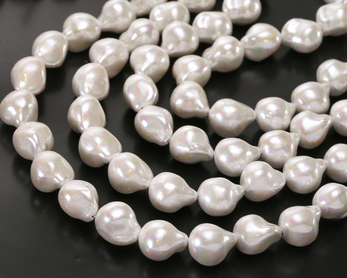 Pearly White Baroque Style Shell Pearl 14x12mm