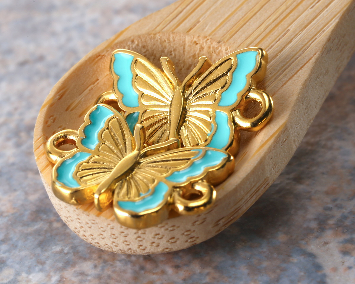 24K Gold (plated) Turquoise Enamel Butterfly Focal Link 16x11mm
