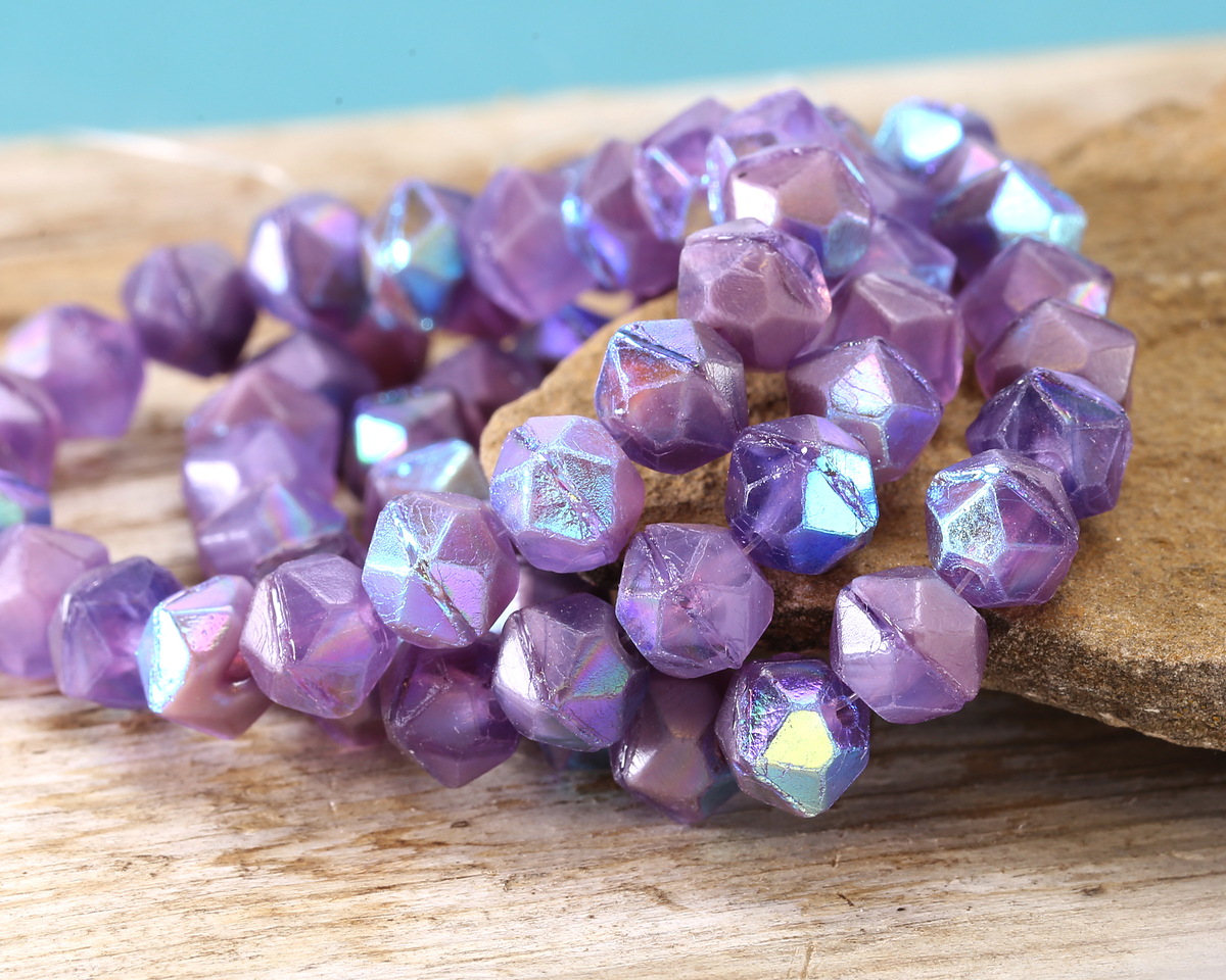 Czech Glass Thistle AB English Cut Bead 7x8mm
