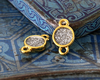 24K Gold (Plated) Silver Glitter Resin Round Focal Link 13x8mm