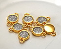 24K Gold (Plated) Silver Glitter Resin Round Focal Link 13x8mm