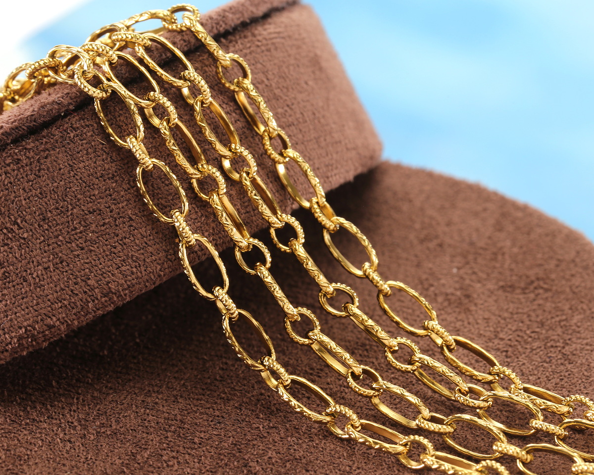 Waterproof 18K Gold PVD Plated Stainless Steel 1:1 Textured Cable Chain, 25ft Spool