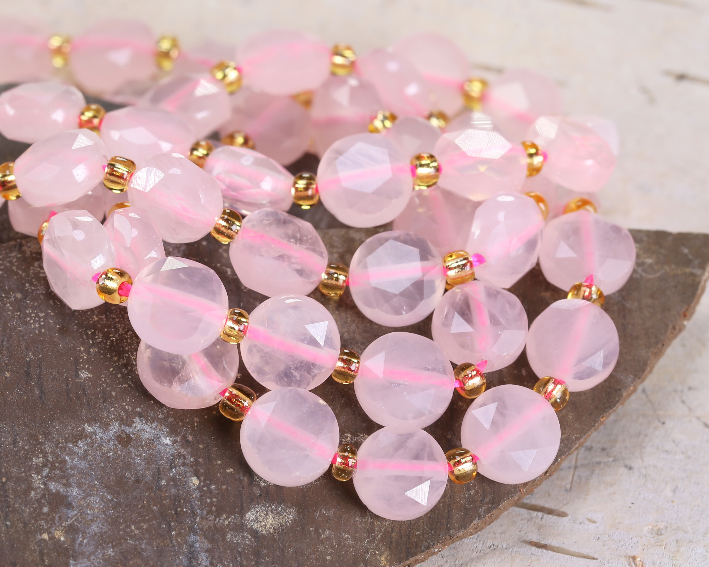 Rose Quartz Faceted Star Coin 8mm Beads
