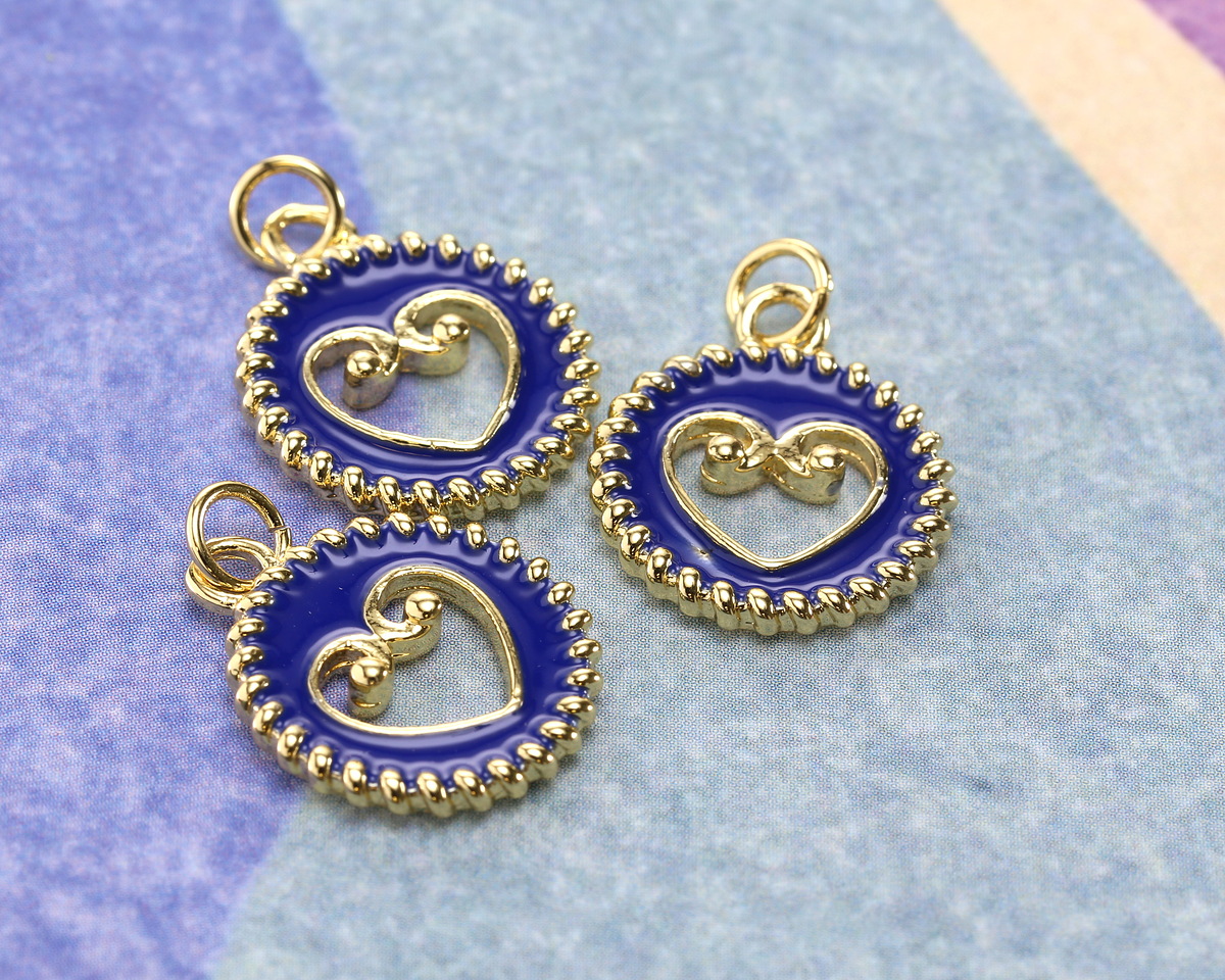 Cobalt Enamel w/ Gold Finish Open Heart in Coin Focal 15.5x18.5mm