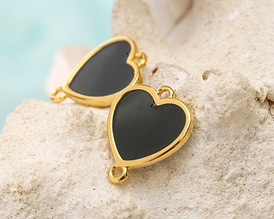 24K Gold (Plated) Transparent Jet Resin Heart Focal Link 16x18mm
