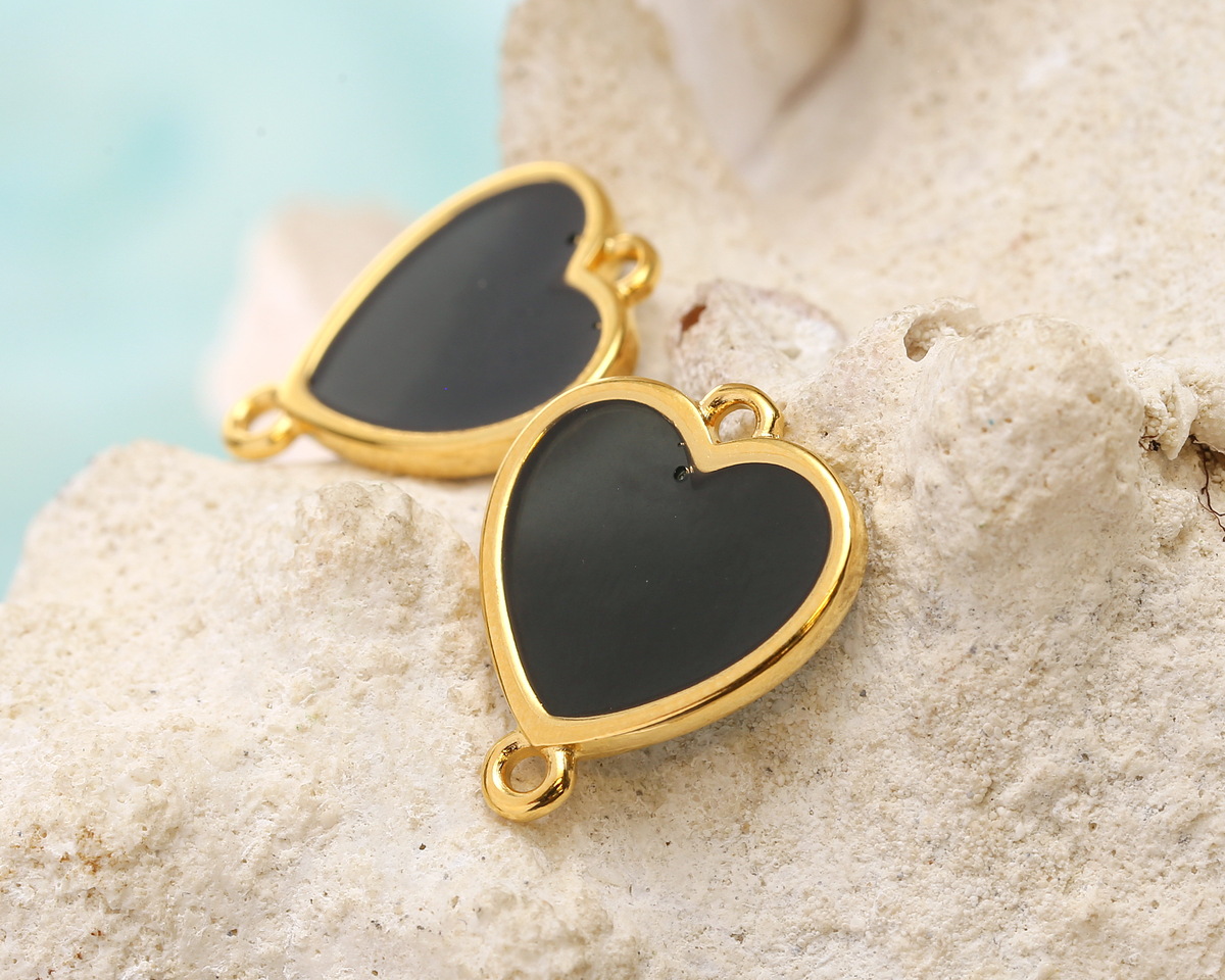24K Gold (Plated) Transparent Jet Resin Heart Focal Link 16x18mm